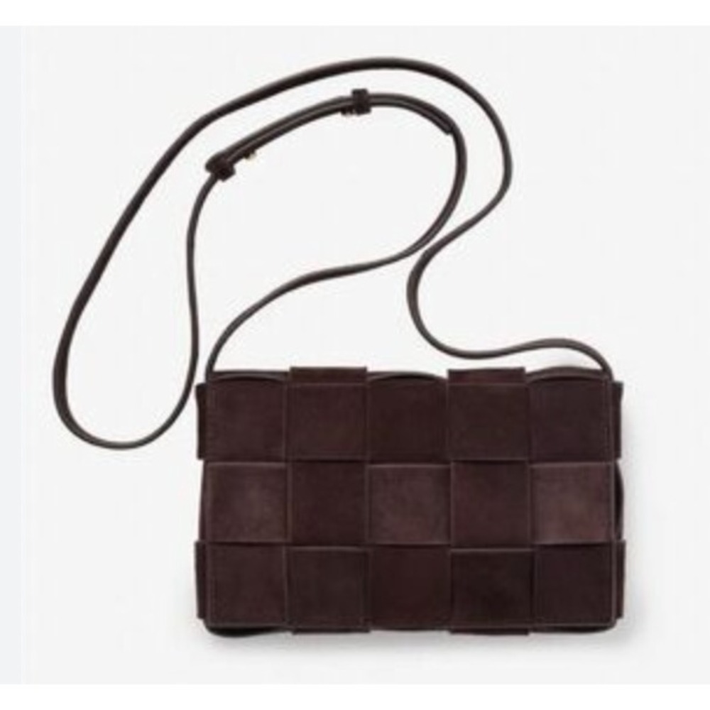 J. McLaughlin Dark Brown Woven Leather Crossbody Bag